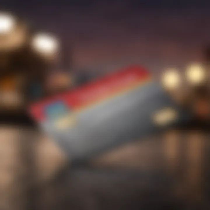 A close-up of a credit card on a travel-themed background, symbolizing travel rewards.