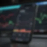 Dynamic stock market graph displayed on an iPhone screen