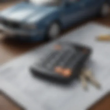 A financial calculator next to a car key, illustrating cost considerations in auto leasing.